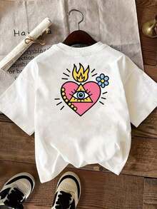 Women's T-Shirt With A Mysterious Eye Design On The Front And Back, Stylish Short Sleeves With A Heart Pattern, Double-Sided Design, Casual Round Neck, Comfortable, Perfect For Leisure And Summer Holidays - 白色 - 查看 6