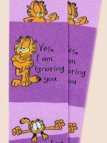 Noctvar OBM Sleepwear X Garfield 男士中筒袜一双装，趣味中筒袜，适合情人节、生日等场合作为礼物。个性化、趣味、色彩缤纷、创意卡通设计，是理想的节日礼物，舒适透气，可增进家庭氛围，时尚男女皆宜，疯狂动漫风格卡通袜 - 彩色 - 查看 3