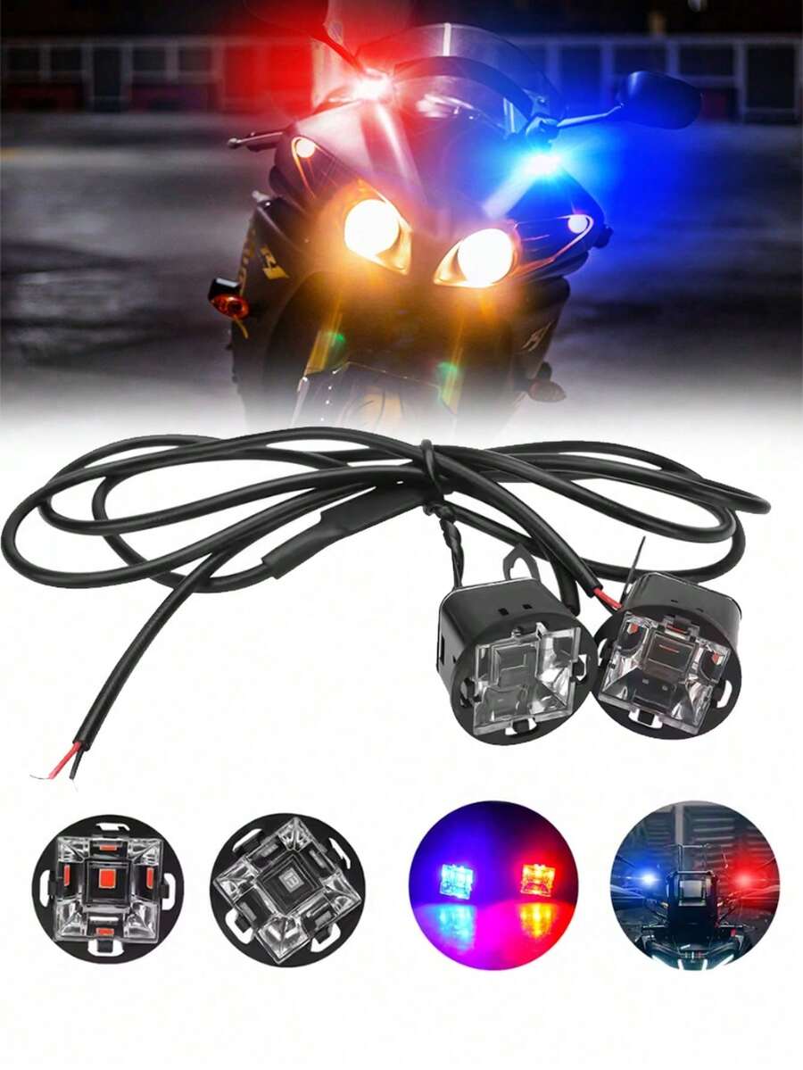 2入機車LED後視鏡燈,LED聚光燈,警示閃爍燈,行車燈,適用於汽車、SUV、ATV,紅藍色,12V - A - 查看 1