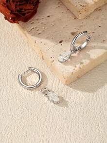 MODIAN 1CT Marquise Cut Moissanite 925 Sterling Sliver Charming Lab Diamond Swing Hoop Earrings For Women Dating Fine Jewelry 1 Sold - Silver - View 10