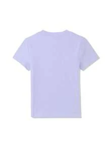 Kaos Lengan Pendek Ungu Pas Badan dengan Bahu Reguler, Atasan Retro Serbaguna Gaya Amerika Chic untuk Musim Panas Kasual - Purple - View 8