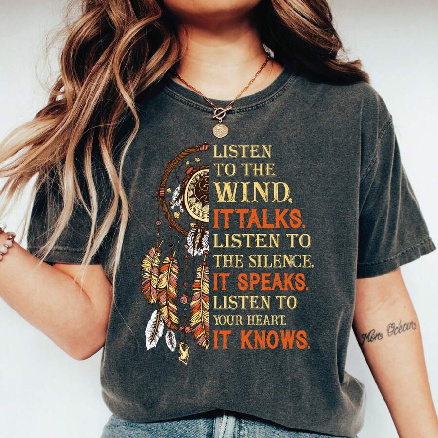Nat AmeriC1An S1Hirt, Listen to the Wind It's Talks S1Hirt, Listen to the Silence It's Speaks, Gift-451.JPG - Negro - Ver 1