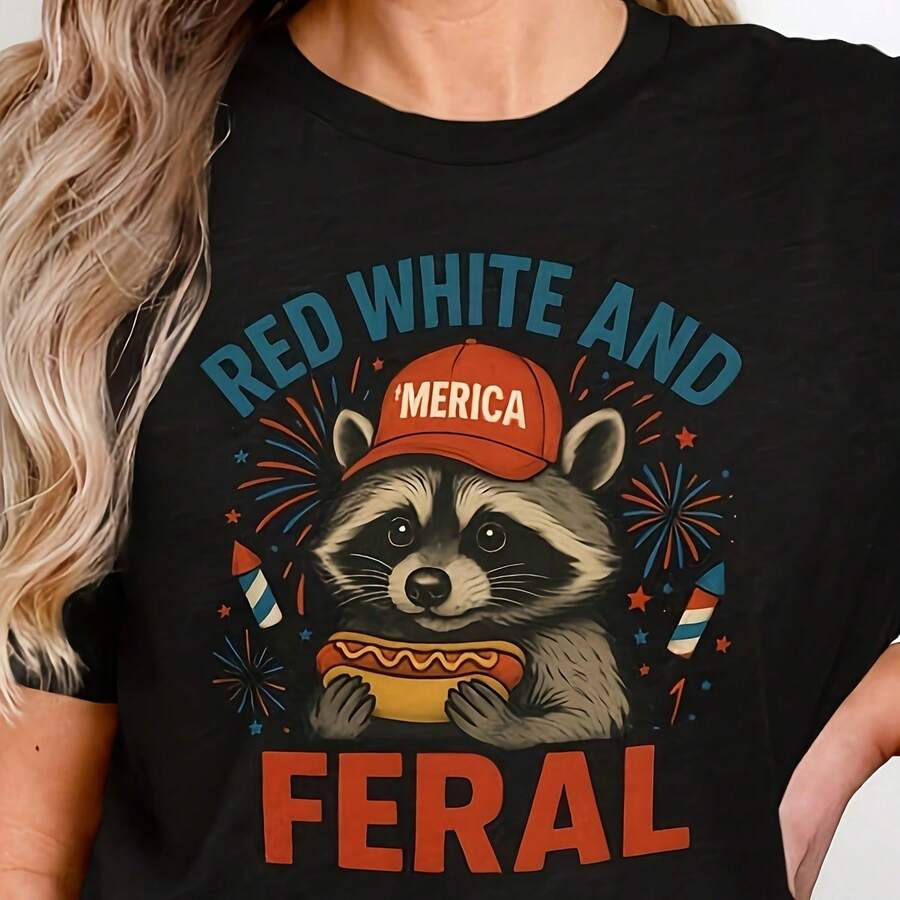 Red White And F-Eral Shirt, Funny 4th Of July RacC-Oon T Shirt, Independence Day USA T-EE, Patriotic Hot Dog Shirt220g Heavyweight 100% Cotton T-Shirt. Butterfly Print. Unisex Sizing. Round Neck Inspirational T-Shirt. Cute And Beautiful Y2K-Inspired Summer Top, Perfect For The Outdoors, Home, Work, Or Street Wear. Casual, Loose-Fitting Everyday T-Shirt. - 黑色 - 查看 1
