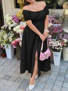 GalTyme Vestido de talla grande con textura trenzada de nudos de bambú - Negro - Ver 7