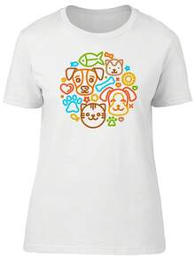 Camiseta con Dibujos de Mascotas (Gatos y Perros) para Amantes de los Animales - Imagen de Shutterstock, Talla Extra Grande para Mujer - Blanco - Ver 1