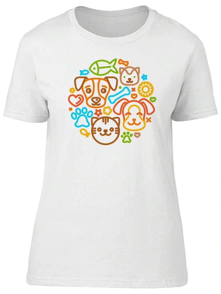Camiseta con Dibujos de Mascotas (Gatos y Perros) para Amantes de los Animales - Imagen de Shutterstock, Talla Extra Grande para Mujer - Blanco - Ver 1
