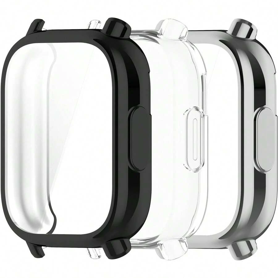 Casing Pelindung Layar untuk Redmi Watch 5 Lite TPU Slim Case Cover [Bingkai Warna Logam Berlapis] [Cakupan Penuh 3D] Shell Pelindung untuk Redmi Watch 5 Active SmartWatch (3 Paket-3) - Hitam + Transparan + Abu-abu - View 1