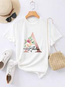 Productos Personalizados: Una Serie con la Letra A, Diseñcon el Texto de tu Elección. Diseños de Nombres Personalizados para Camisetas de Mujer Hechas de 100% Algodón Puro, ideales para fiestas. - Blanco - Ver 2