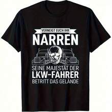 Camiseta para hombre, diseñada específicamente para camioneros, estampada con letras alemanas y gráficos de camiones - Camiseta de trabajo de manga corta con cuello redondo, adecuada para cualquier temporada. - Negro - Ver 6