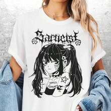 1 pcsCamia Unissex Anime Goth Girl Streetwear180g Algodón 100% - Blanco - Ver 4