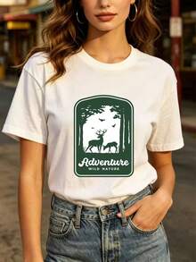 Camiseta de manga corta Adventure & Outdoor de 180g - Una excelente opción para vacaciones en familia, actividades de team-building corporativas y regalos navideños. |   Suave y cómodo |   Diseño moderno |   La elección ideal para el Día de la Independencia y los picnics de verano. | Diseño exquisito |   Suelto y cómodo |   Fácil de combinar | - Blanco - Ver 1