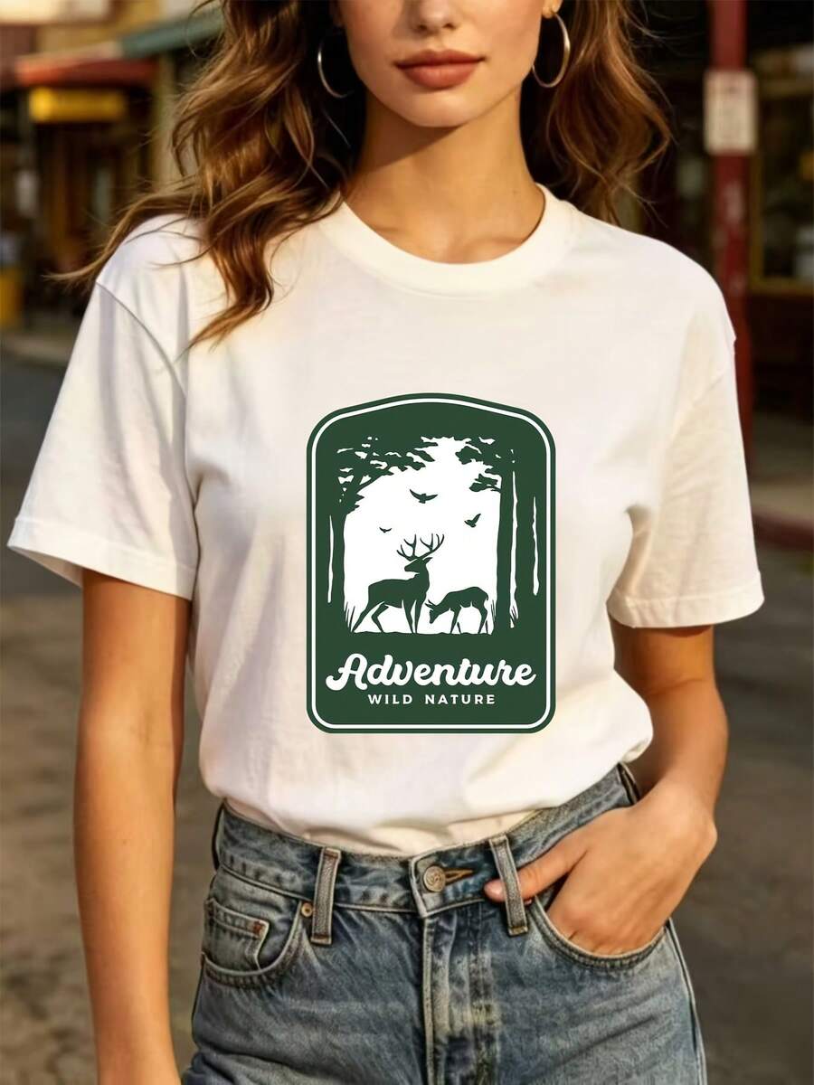 Camiseta de manga corta Adventure & Outdoor de 180g - Una excelente opción para vacaciones en familia, actividades de team-building corporativas y regalos navideños. |   Suave y cómodo |   Diseño moderno |   La elección ideal para el Día de la Independencia y los picnics de verano. | Diseño exquisito |   Suelto y cómodo |   Fácil de combinar | - Blanco - Ver 1