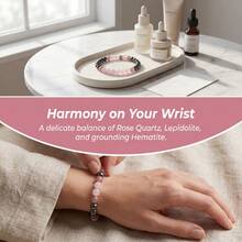 Rose Quartz Lepidolite Hematite Bracelet For Women – 6mm Natural Stone Stretch Bracelet, Love Calming Crystal Healing Jewelry, Birthday Gift For Mom Sister - A - Xem 4