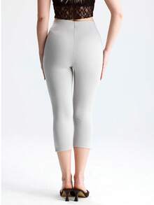 RoseArya High Waist Slim Fit Slit Capri Leggings - Light Grey - View 4