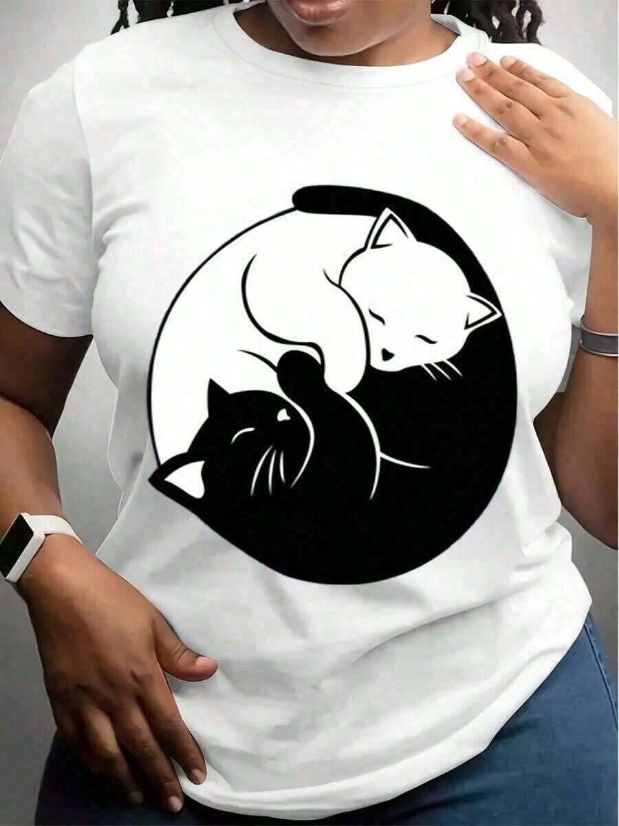 Camiseta CasualEssential para el Día de la Madre, Camiseta de Gato Negro, Camiseta de Gato Blanco, Camiseta de Gatito, Regalo para Amantes de los Gatos, Camisetas para Mamás de Gatos, Camiseta de Gato para Mujer, Camiseta de Gato para Niños, Ropa de Verano, Tops de Verano para Mujer, Cuello Redondo, Ajustada, Manga Corta, Algodón, Suave y Casual para Mujer - Blanco - Ver 1