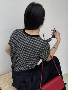 Camiseta De Mujer De Manga Corta A Cuadros - Negro 5 - Ver 5