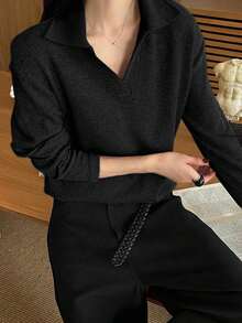 -Less Camiseta informal de manga corta con parches de unicolor para mujeres, estilo casual de negocios de verano - Negro 2 - Ver 6