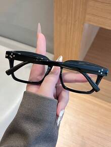 1副Y2K方形可爱复古透明镜片眼镜，超大黑色镜框，男女通用，适合日常佩戴、街头风和摄影。 - 黑色 - 查看 3