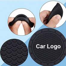 2pcs Car Cup Holder Mats With Car Logo, Recessed Silicone Anti-Slip Beverage Coasters, Car Interior Accessories - A - View 4