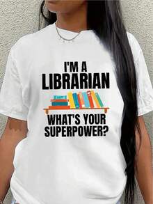 Camiseta de manga corta, ligera y duradera, con un diseño divertido, adecuada para amantes de los libros, ideal para trabajar en la biblioteca o para usar en casa, así como para el trabajo o salidas informales. - Blanco - Ver 1