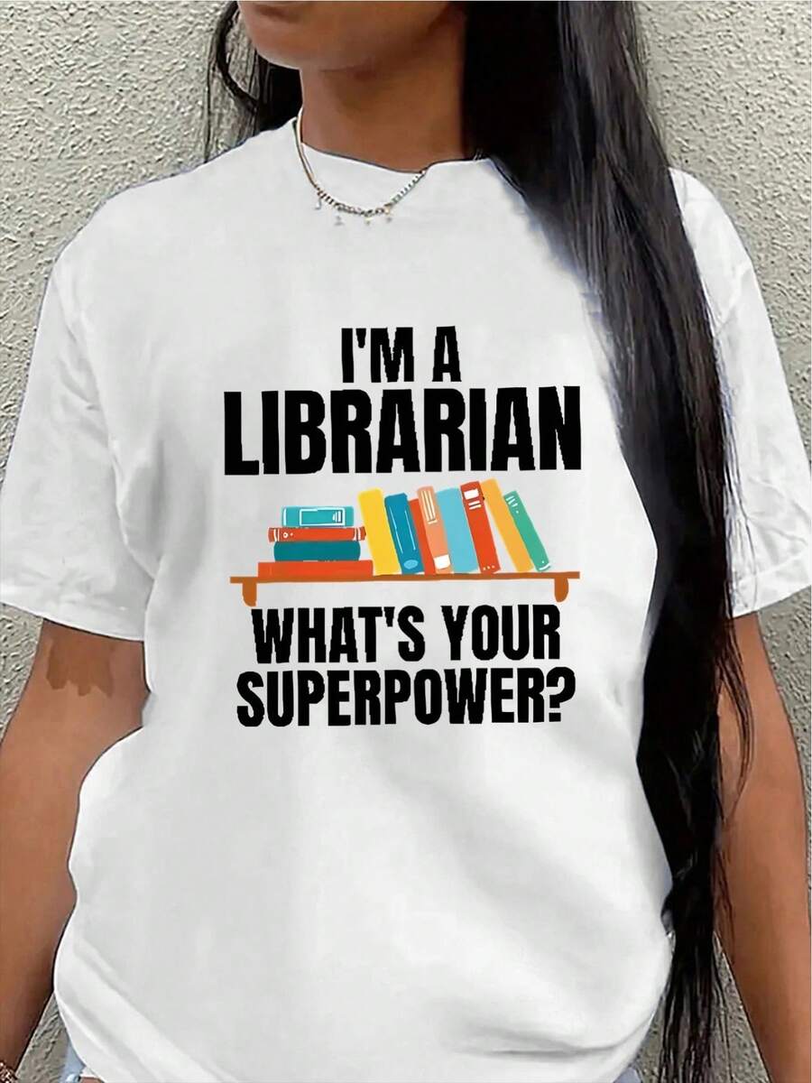 Camiseta de manga corta, ligera y duradera, con un diseño divertido, adecuada para amantes de los libros, ideal para trabajar en la biblioteca o para usar en casa, así como para el trabajo o salidas informales. - Blanco - Ver 1
