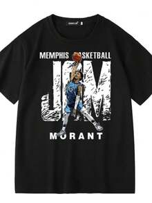 blusas para mujer Basketball sports Ja Morant retro American all-match trendy brand casual cotton top short-sleeved T-shirt - Negro - Ver 1