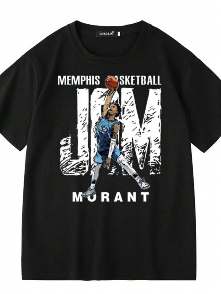 blusas para mujer Basketball sports Ja Morant retro American all-match trendy brand casual cotton top short-sleeved T-shirt - Negro - Ver 1