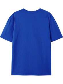 Extrañar2026 Ropa de Mujer para Primavera, Verano y Otoño, 100% Algodón, Moda Deportiva, Cuello Redondo, Manga Corta, Camiseta con Estampado de Letras, Camiseta Estampada.Suitable for spring, summer and autumn - Azul - Ver 2