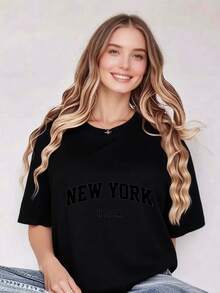 Camiseta de Mujer Pure: Espíritu Urbano de Moda: Camiseta Clásica de Mujer de Nueva York, EE. UU. - Moda - Negro - Ver 1