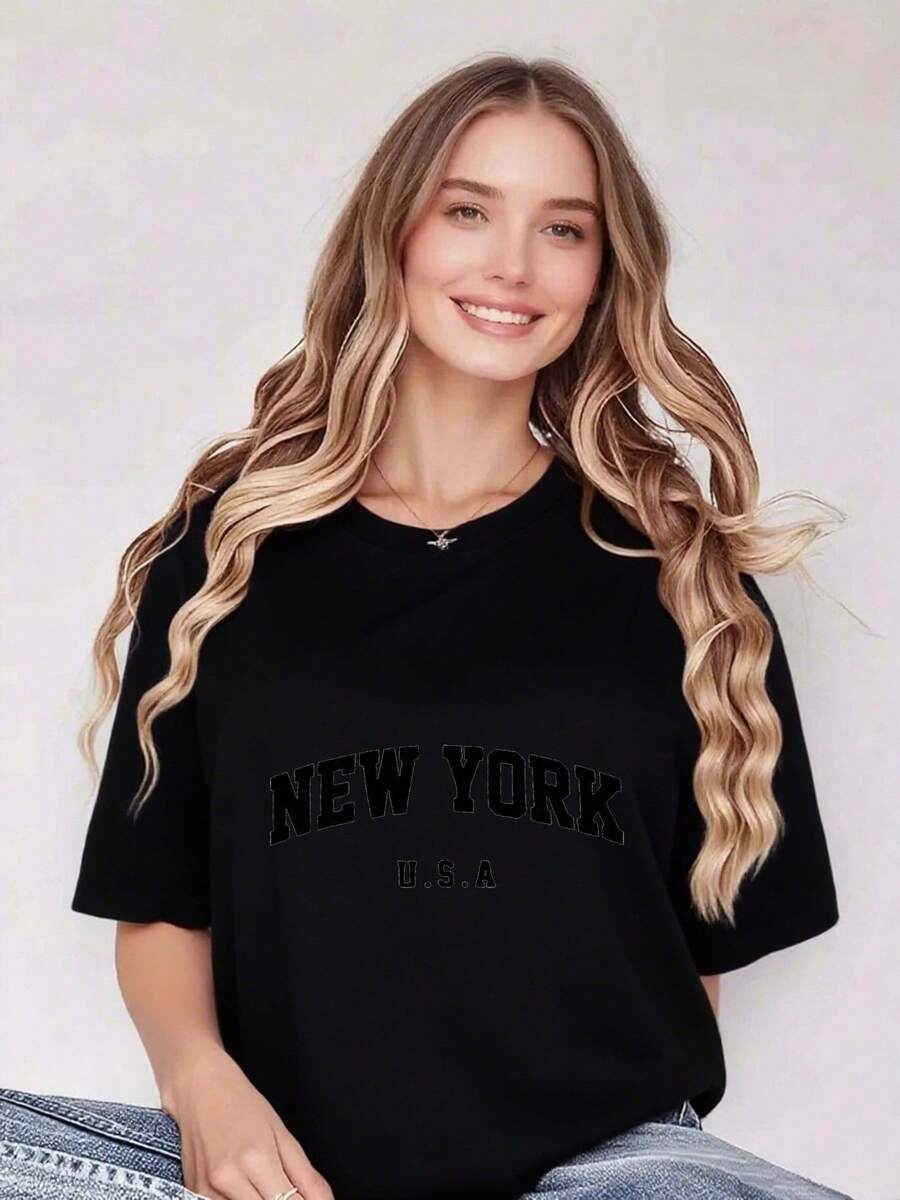 Camiseta de Mujer Pure: Espíritu Urbano de Moda: Camiseta Clásica de Mujer de Nueva York, EE. UU. - Moda - Negro - Ver 1