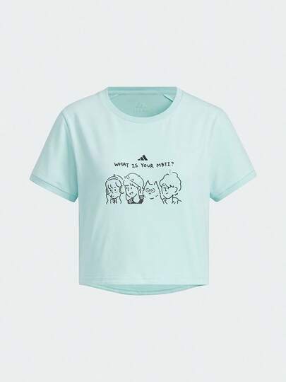 Adidas Cute Cartoon Print Comfortable Short Sleeve Cropped Women's Casual T-Shirt, JN6664