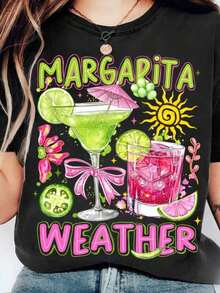 Summer Margarita Weather PNG, Preppy Brushstroke Aesthetic PNG, Diseño de Camiseta de Verano, Sublimación de Verano PNG, Camiseta Digital - Estilo Urbano Vintage Unisex, Camiseta de Algodón de Manga Corta y Cuello Redondo, blusas para mujer. blusas.blusas casuales para dama. - Negro - Ver 7