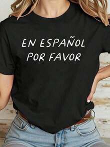 Camiseta Casual 100% Algodón para Mujer, con Estampado Divertido "Ropa de Profesor de Español Por Favor" para la Vuelta al Cole - Negro - Ver 7