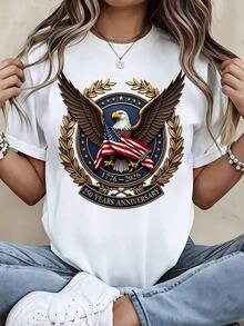 Camiseta Azul con Emblema del Águila Americana para el 250 Aniversario, con Bandera de Estados Unidos y Diseño de Águila Calva, para Eventos Patrióticos y Celebraciones Nacionales) playeras de mujer - Blanco - Ver 7