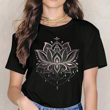 20261 piezas de elegantes calcomanías de transferencia térmica con diseño de loto - camisetas que realzan el estilo, calcomanías de plástico de estilo casual, camisetas con intrincados diseños en rosa y blanco. - Negro - Ver 5