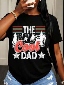 Women's T-Shirt With Mountain Pine Graphic Print "The Cool Dad", Casual Summer Clothing For Everyday Wear - 黑色 - 查看 6