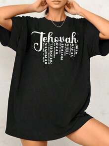 Fashion NEWCamisetas con estampado de letras de Jehová, camisetas casuales de manga corta inspiradas en la fe y camisetas de moda 100% primavera-verano para mujer, un gran regalo para el Día de San Valentín, atuendos de San Valentín para mujer, regalo de San Valentín - Camiseta unisex de algodón holgada de manga corta y cuello redondo, estilo vintage urbano. Camiseta unisex de algodón de manga corta y cuello redondo, estilo vintage urbano. - Negro - Ver 8