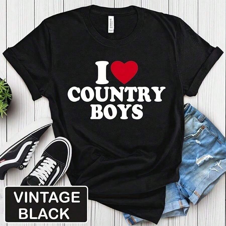 short-sleeveCamiseta "I Love Country Boys", Camiseta de festival de música100% Cotton - Negro - Ver 1