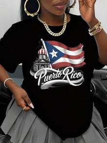 Camiseta con Gráficos de la Bandera de Puerto Rico y el Edificio del Capitolio para Mujeres y Hombres, Ropa Casual Unisex, Ropa de Orgullo Puertorriqueño, Regalo para el Día Nacional, Camiseta Blanca, playeras de mujer - Negro - Ver 1
