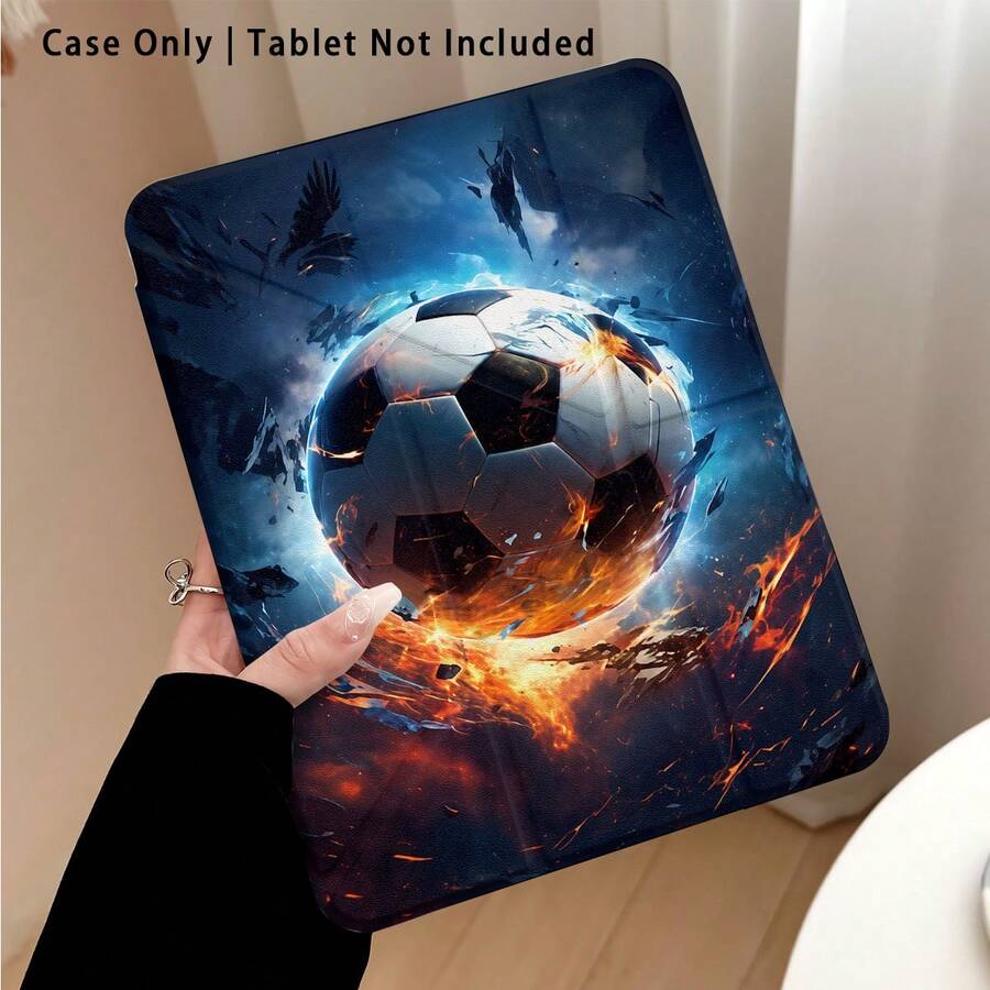 Acrylic Crystal Tablet Protective Case With Fire And Soccer Pattern Painting Effect, With Stand, Suitable For Honor 8/9/10/X8/X8A/X9/X8Pro/X9Pro/X9A/ Matepad Pro /Matepad SE 11/Matepad 11 Apple 10th Gen/ 11 2025 (A16) And A9 And Other Popular Models - Multicolor - View 1