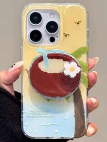 1pc Cartoon Cute Coconut Rotating Flower Magnetic Phone Holder, Telescopic Portable Desktop Phone Stand, Suitable As Holiday Gift For Sisters, Girlfriends And Classmates (Used With Magnetic Sticker For More Secure Attachment) - Coconut - View 4