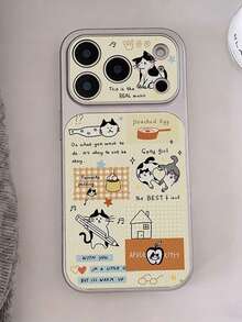1pc Large Window Full Screen Line Bow Phone Case, White Instantly Changes To Litchi Texture, Suitable For IPhone 13/14/15/16/17 Pro/Pro Max/Plus And Other Large Window Phones - Yellow Kitten - View 2