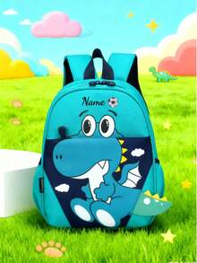 Customizable Cartoon Dinosaur Print Mini Backpack, Nylon School Bag With Heart Pattern And Adjustable Shoulder Strap - Multicolor - View 19