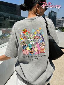 Disney Women's Washed Cotton T-Shirt With Toy Story Character Print, Featuring A Retro Style On Both The Front And Back. Suitable For Theme Park Outfits, Casual Outings, And Trips With Friends. - Xám - Xem 2