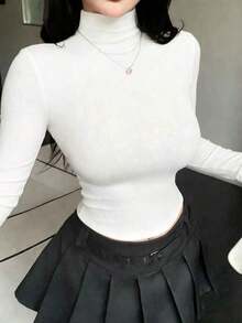 Camiseta de mujer de cuello alto con ajuste ceñido, camiseta sin mangas tipo tanque con estilo Y2K - Blanco - Ver 3