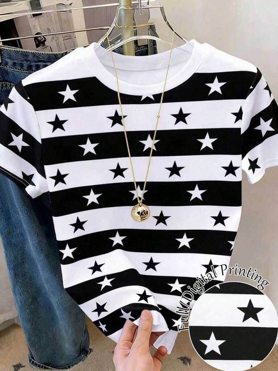 Camiseta de manga corta con cuello redondo, versátil y casual para mujer de , adecuada para el Día de San Valentín. - Multicolor 12 - Ver 1