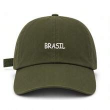 Unisex Dad Hat In 100% Cotton Twill With Curved Brim, Custom Made In Brazil - Hijau Militer Bordir Putih - View 1