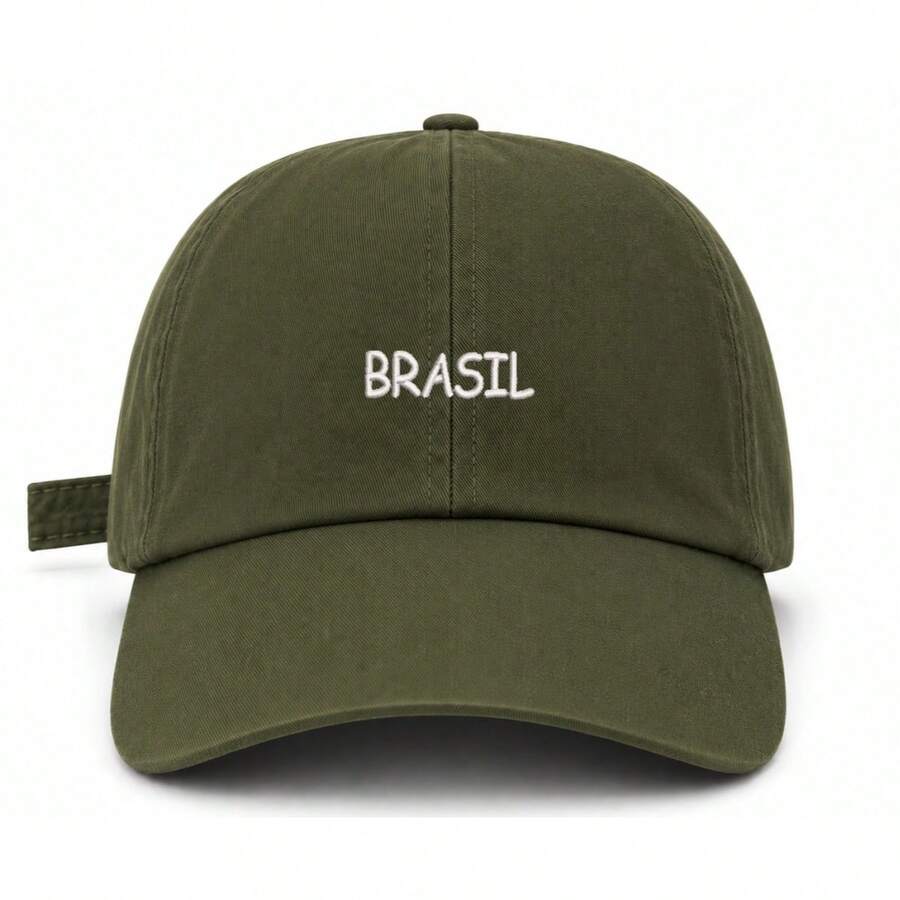 Unisex Dad Hat In 100% Cotton Twill With Curved Brim, Custom Made In Brazil - Hijau Militer Bordir Putih - View 1