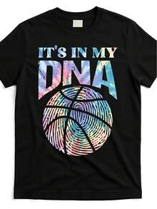 Camiseta Retro de Baloncesto ADN - Divertido Lema "Est£ en mi ADN", Camiseta Unisex Casual de Cuello Redondo Adecuada para Regalos Festivos, Aficionados, Uso Durante Todo el Ao, Lavable a M£quina () - Negro - Ver 2