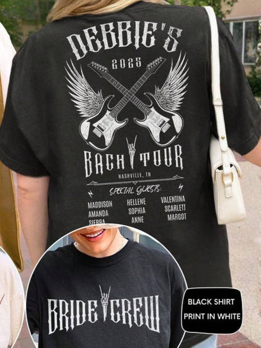 Camiseta personalizada de la gira Rock Bach, camiseta para despedida de soltera, regalo para damas de honor , equipo de boda en Nashville, camiseta de la gira final,Embalaje individual - Negro - Ver 1